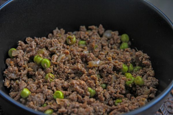 Keema minced meat paratha with green peas
