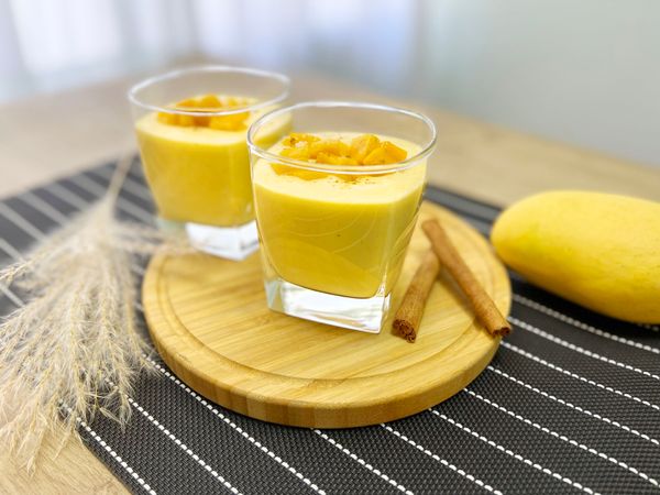 Mango lassi served thick and golden