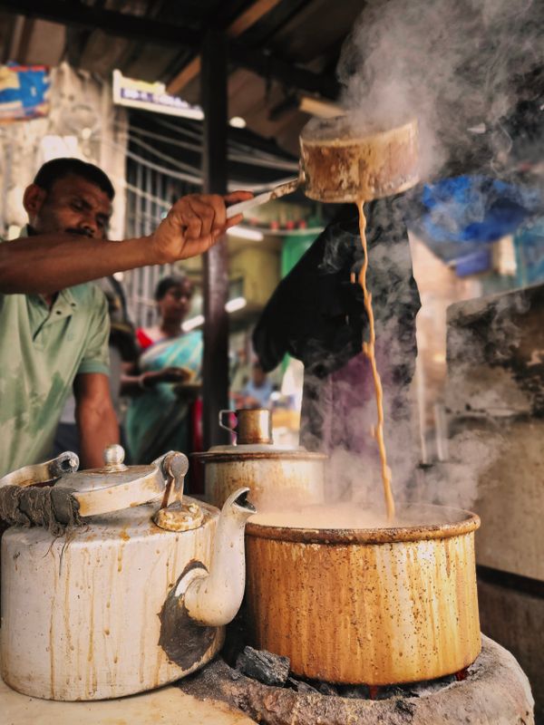 Masala chai being prepared with spices
